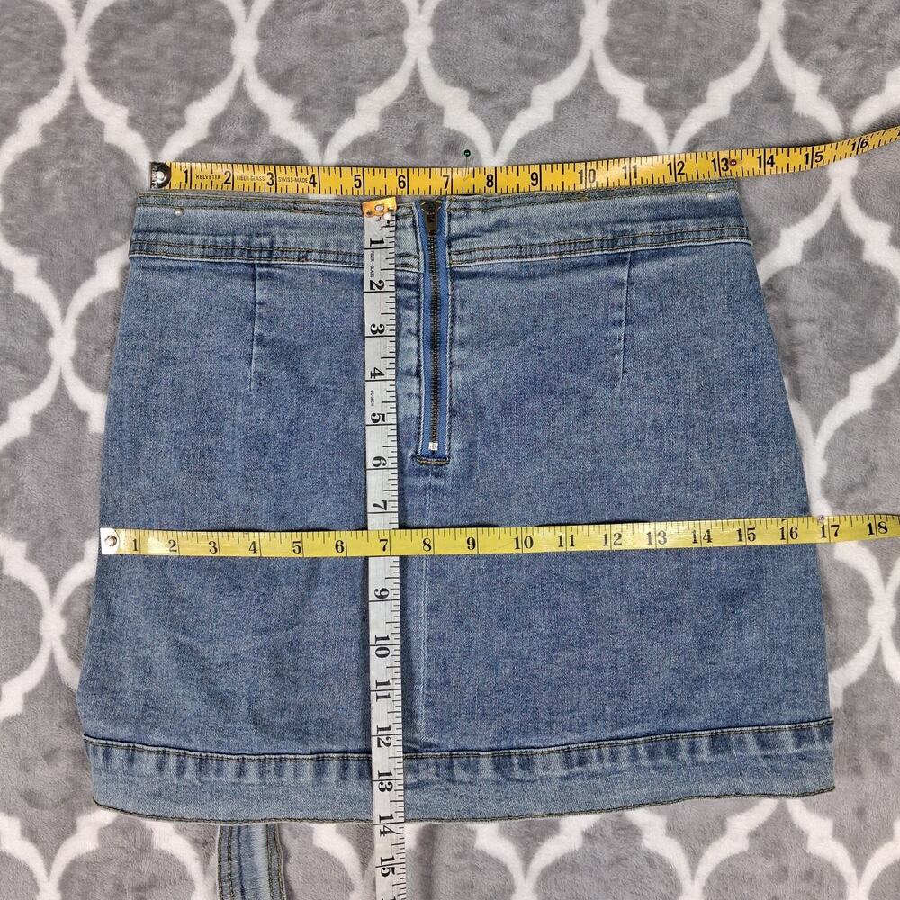 Denim Wrap Skirt Mini Small Blue‎ Cargo Pocket Western Cowgirl Belted - Picture 3 of 8